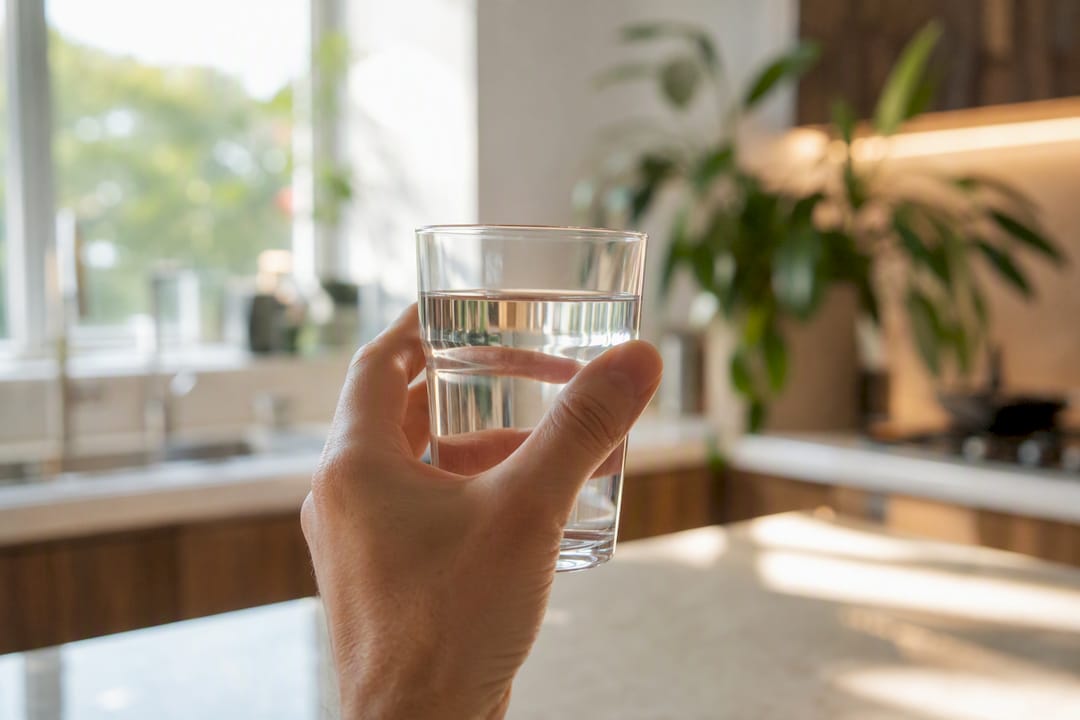 Hand holding glass of milk for rinsing mouth