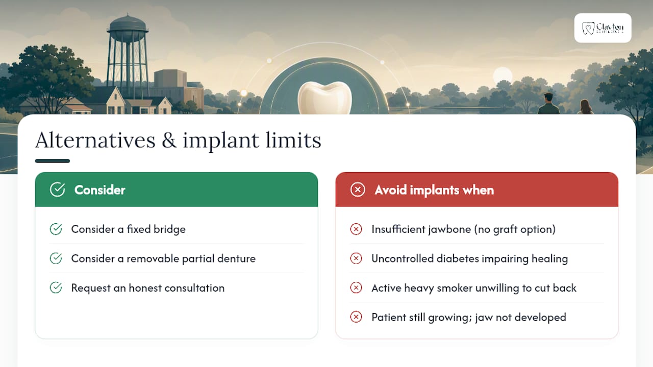 Alternative Tooth Replacement Options and When Implants Aren't Right — overview diagram