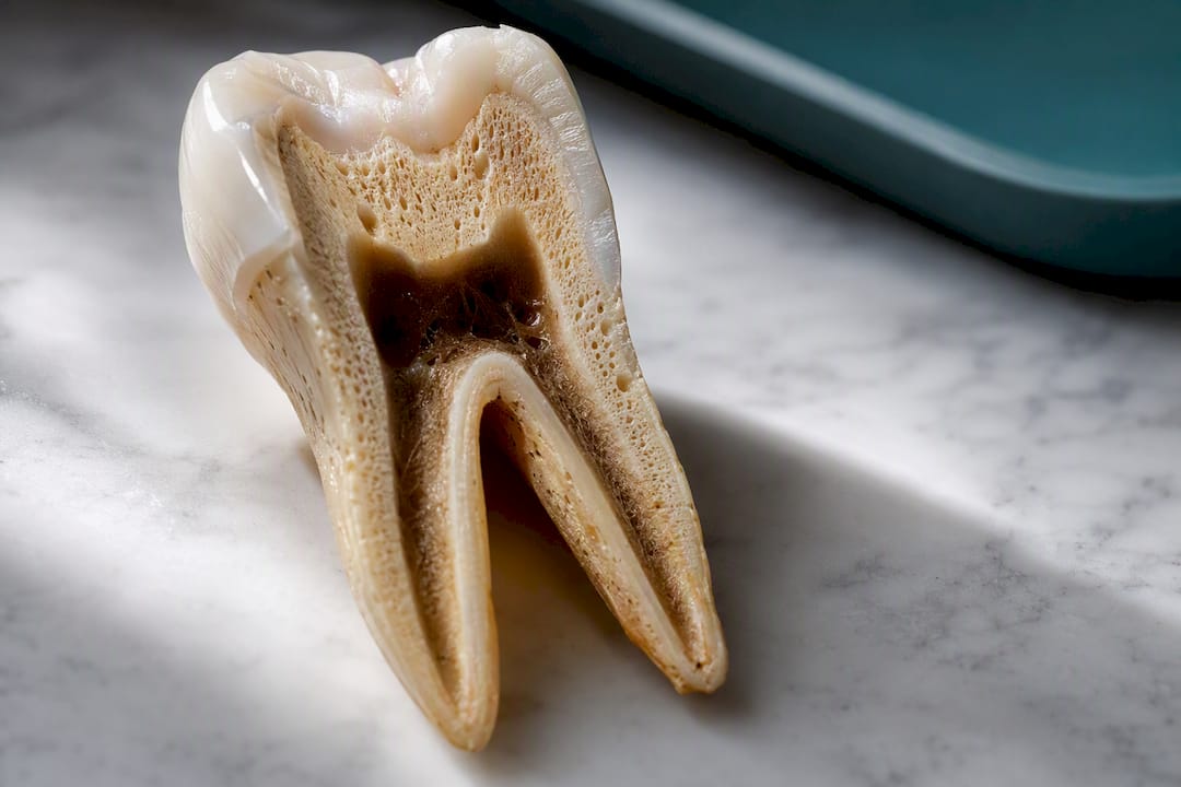 Tooth cross-section showing exposed dentin