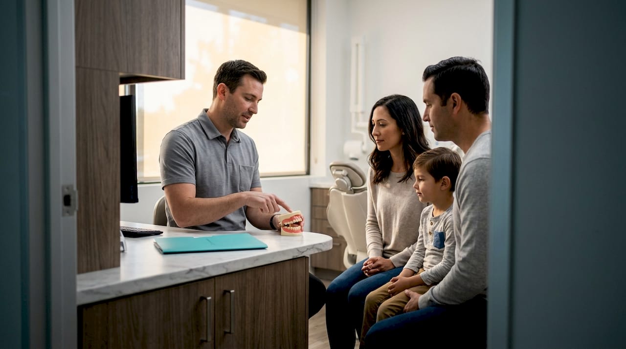 Family meeting dentist during first visit