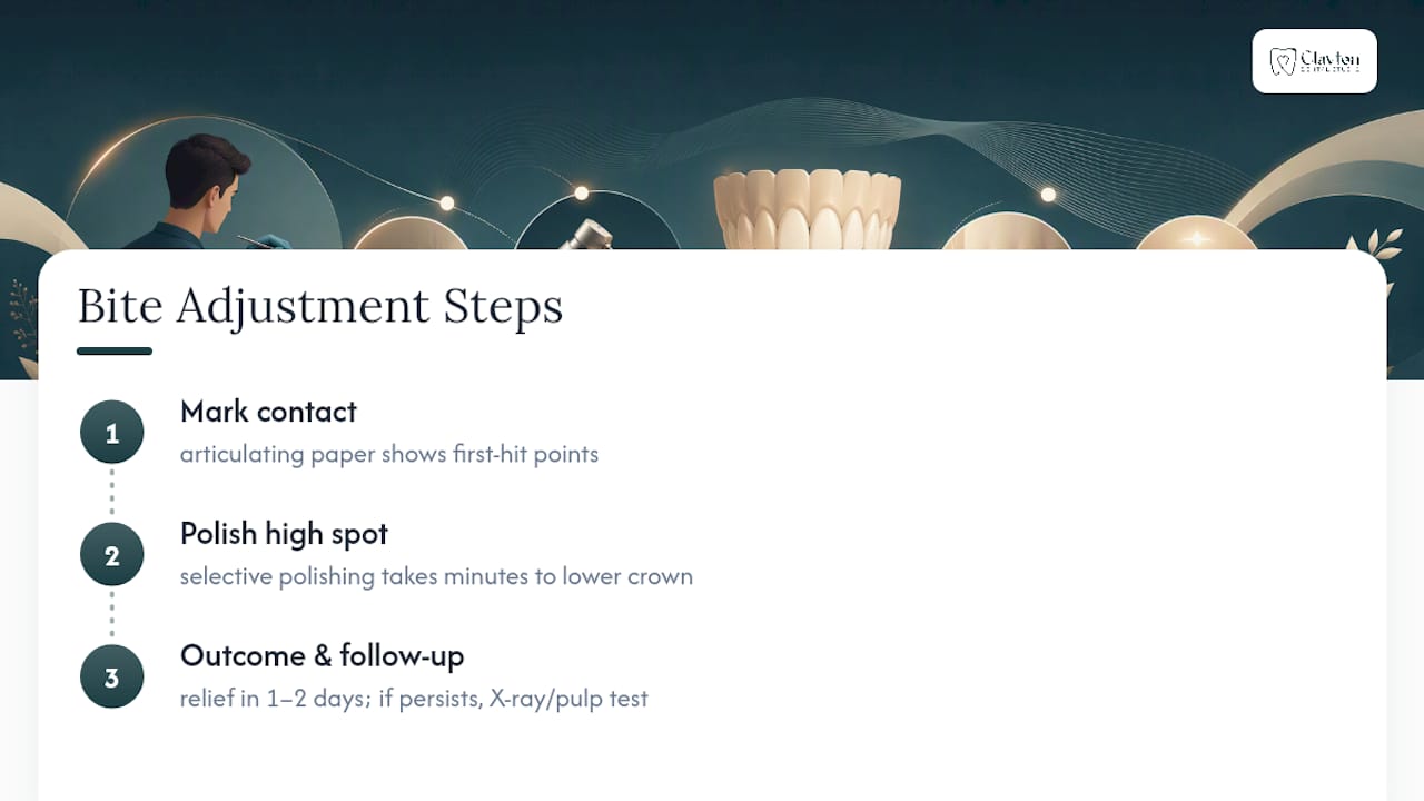 Two-step crown bite adjustment process