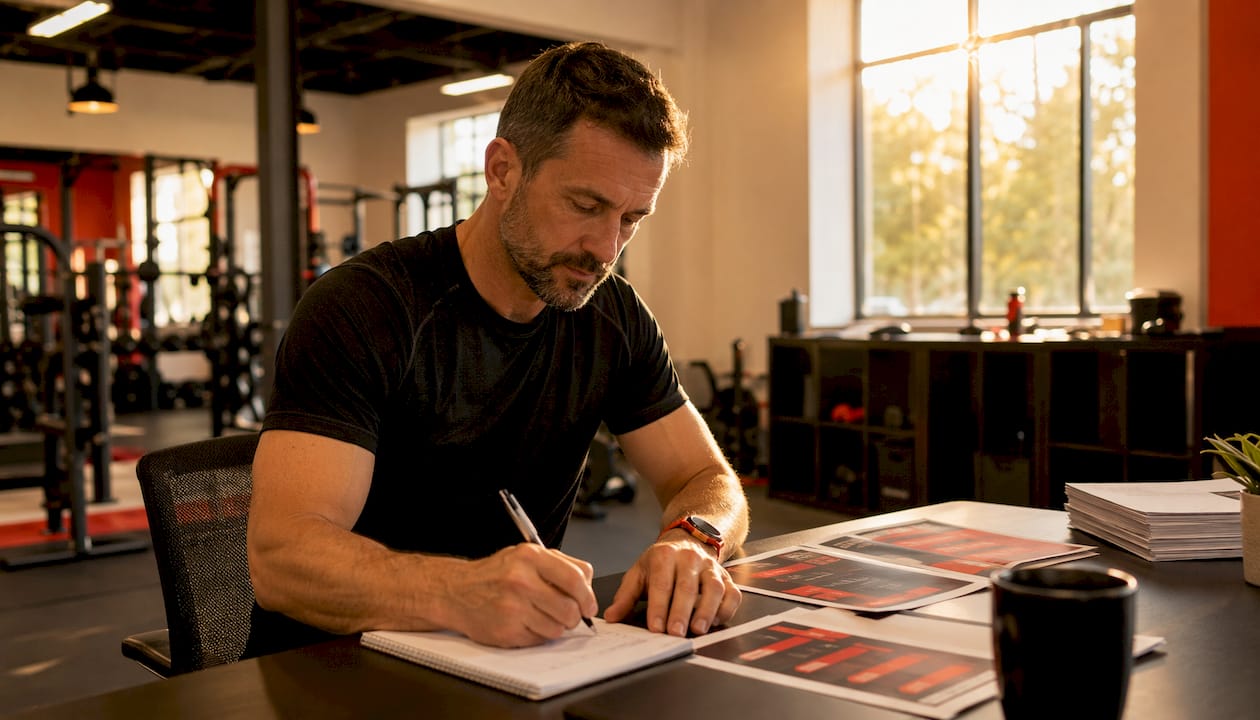Coach preparing gym challenge documents