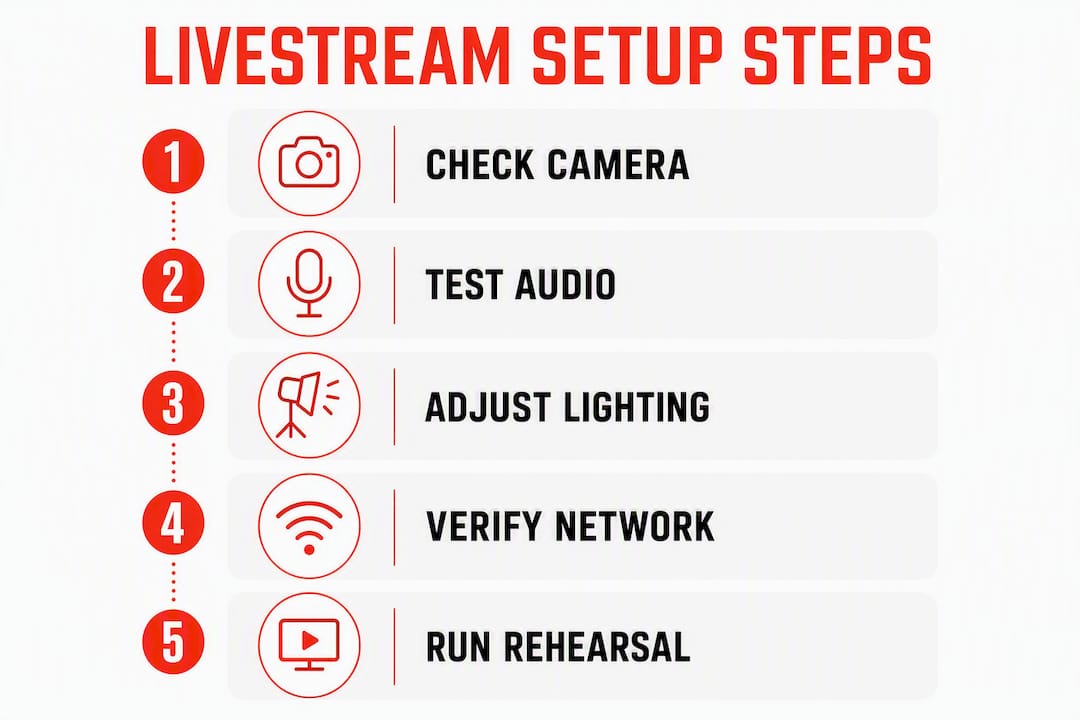 Infographic showing livestream technical checklist steps
