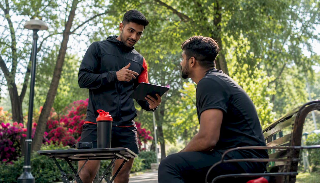 Coach demonstrating app to client