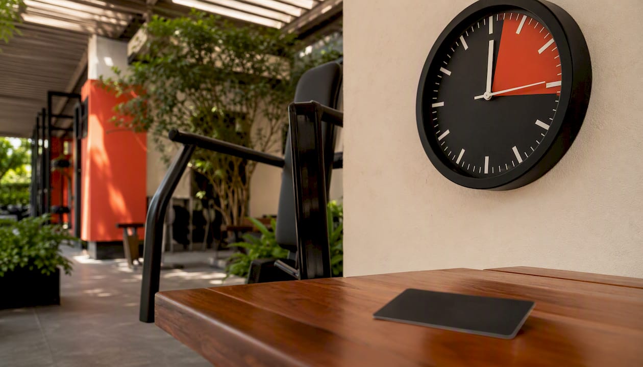 Gym membership card near clock symbolizing late cancellation