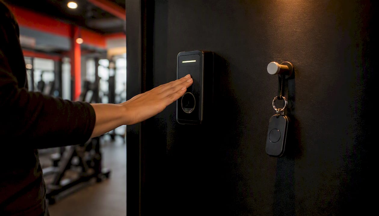 Gym biometric door access and key fob alternative