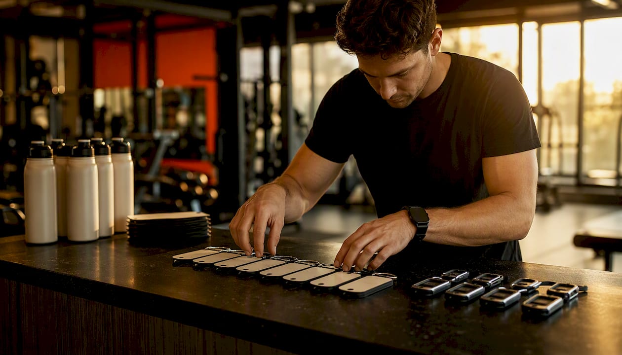 Gym staff arranging operational tools during audit
