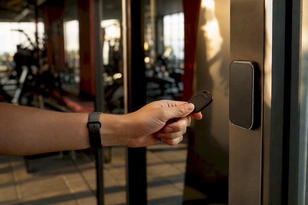 Gym member access key fob near reader