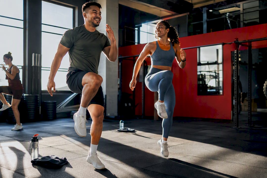Group exercising during fitness challenge