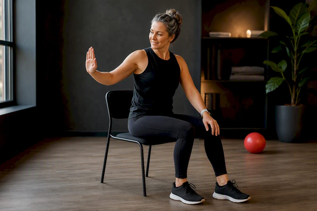 Instructor demonstrating seated fitness modification