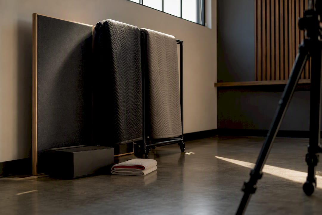 Acoustic panels beside live streaming setup