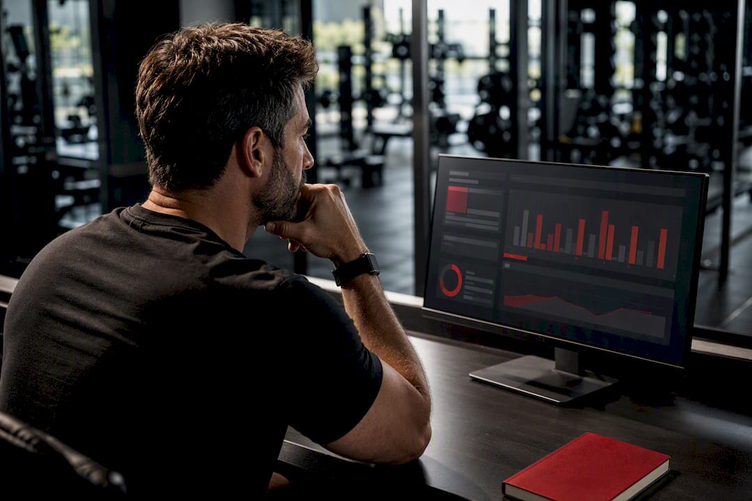 Gym owner reviewing member attendance analytics