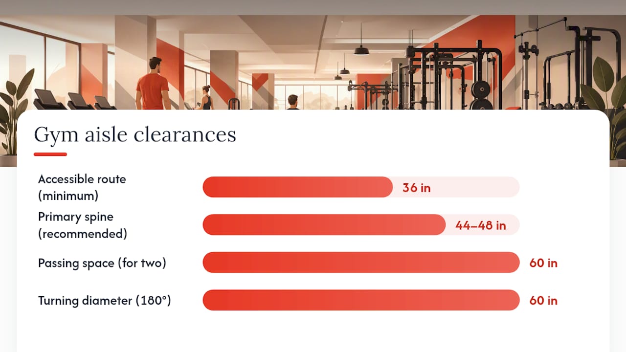ADA gym aisle and turning clearances