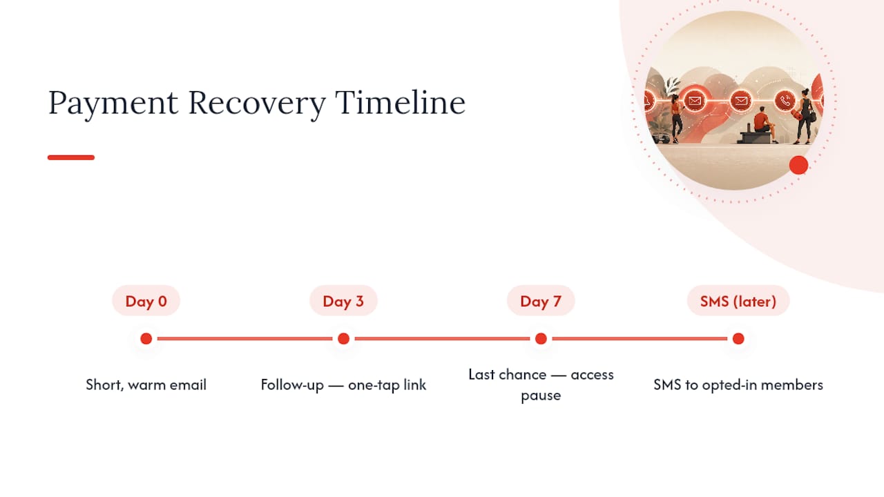 Gym payment recovery communication timeline