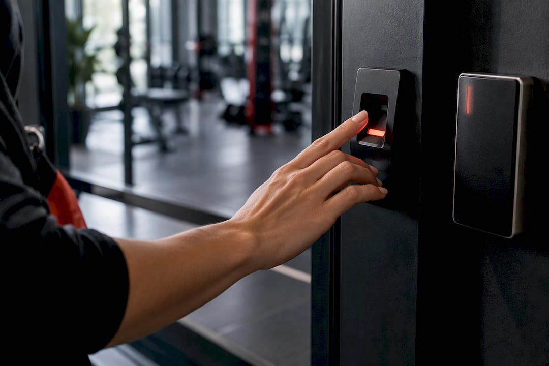 Fingerprint scanner beside gym keycard reader