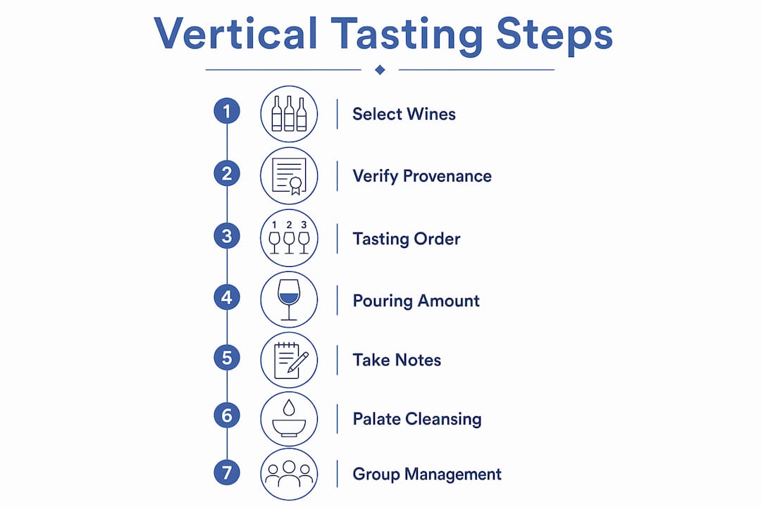 Infographic illustrating steps of vertical wine tasting