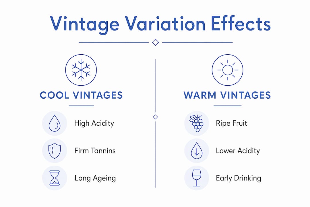 Infographic comparing cool and warm vintage wine characteristics