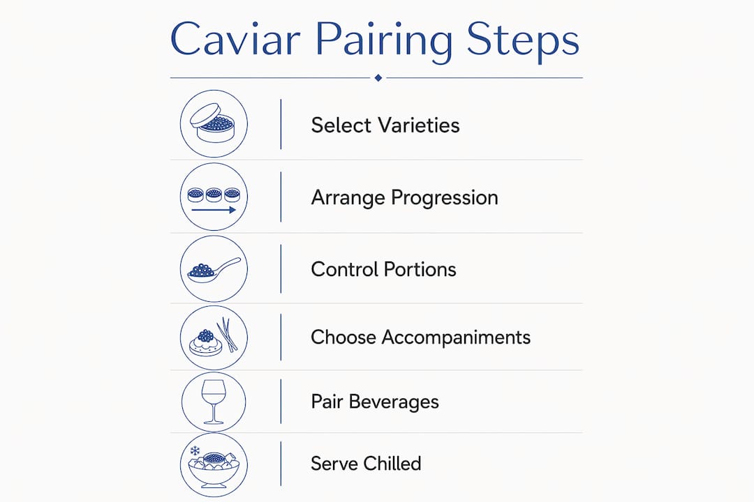 Infographic showing steps in caviar pairing menu