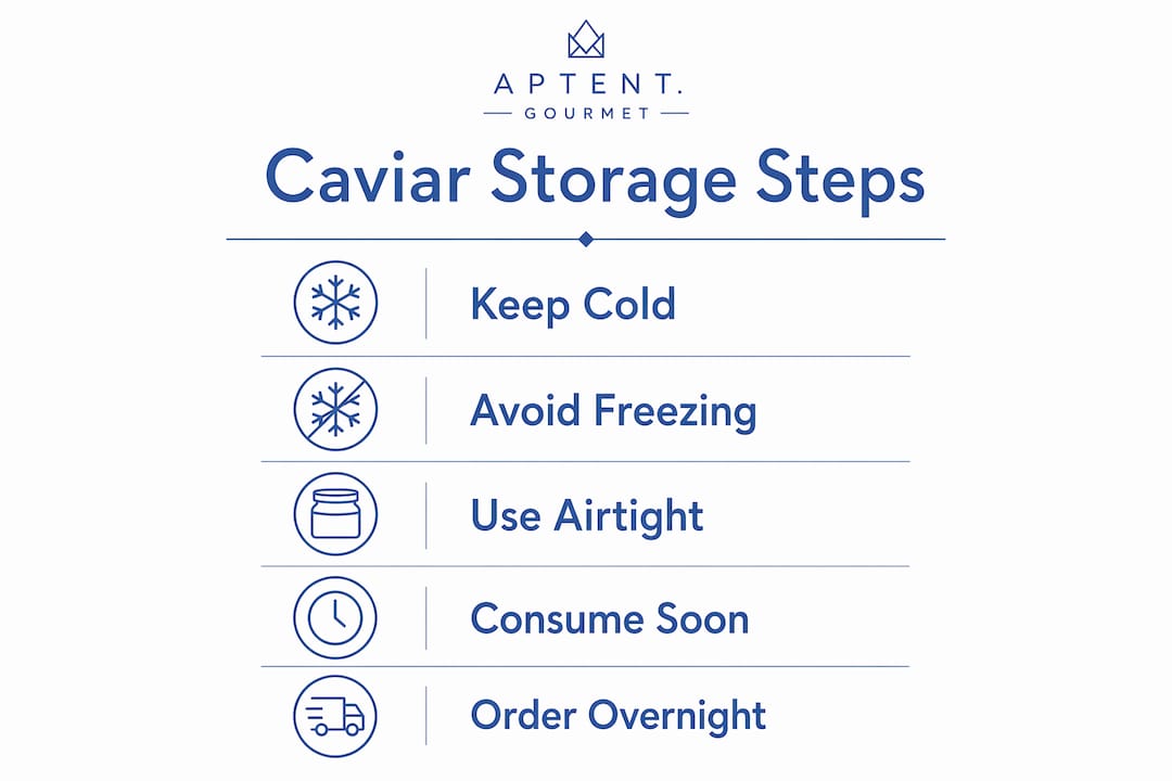 Infographic showing optimal caviar storage steps
