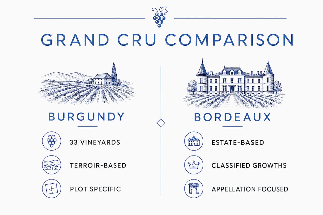Infographic comparing Burgundy and Bordeaux Grand Cru systems