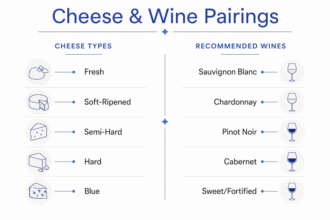 Infographic illustrating cheese categories with matching wines