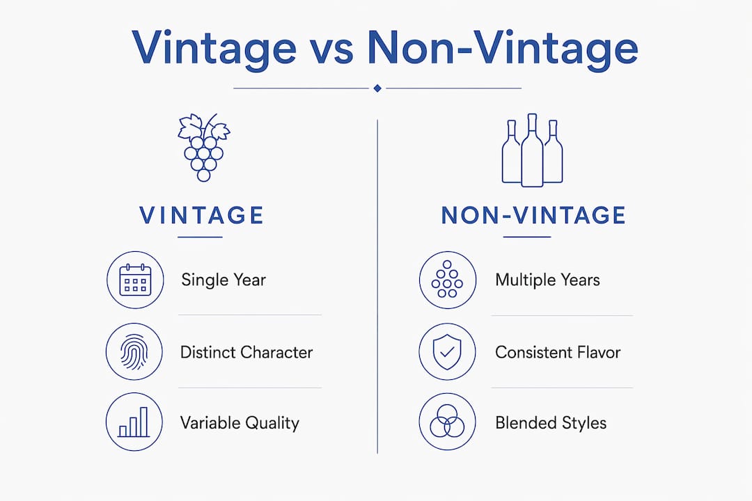 Infographic comparing vintage and non-vintage wine