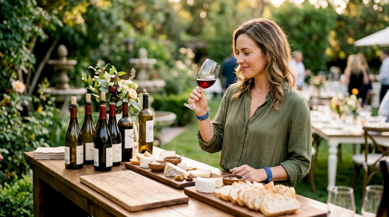 Guest tasting wine at thematic pairing station