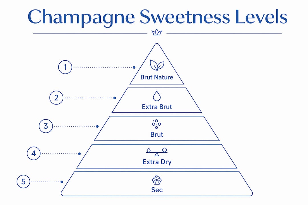 Infographic showing Champagne sweetness classification tiers