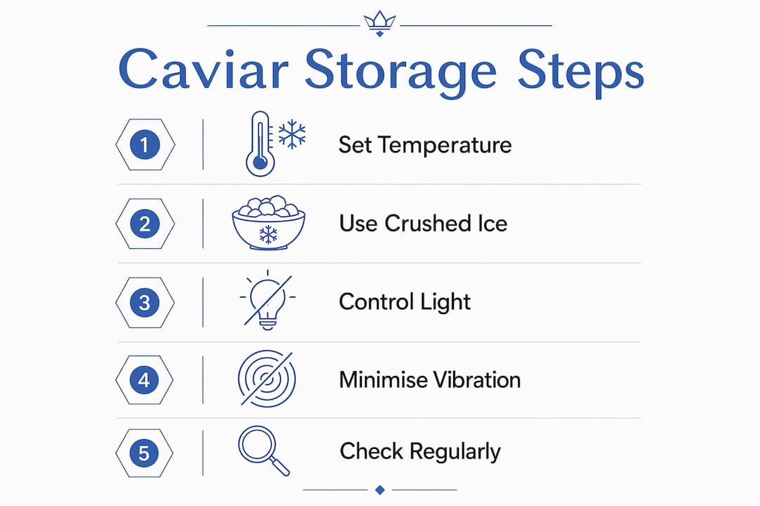 Infographic with steps for proper caviar storage