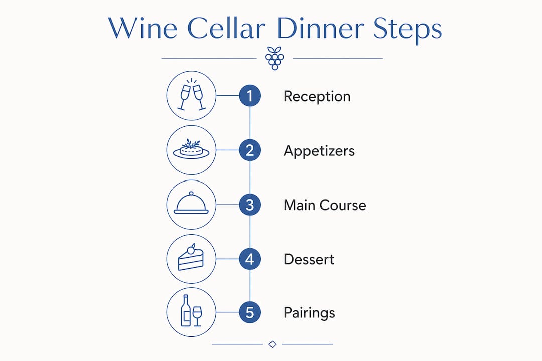 Infographic illustrating wine cellar dinner course sequence