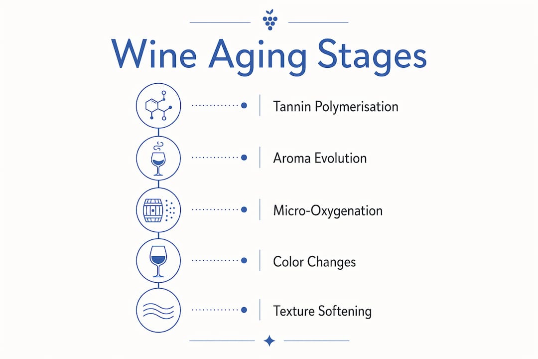 Infographic depicting stages of wine aging process