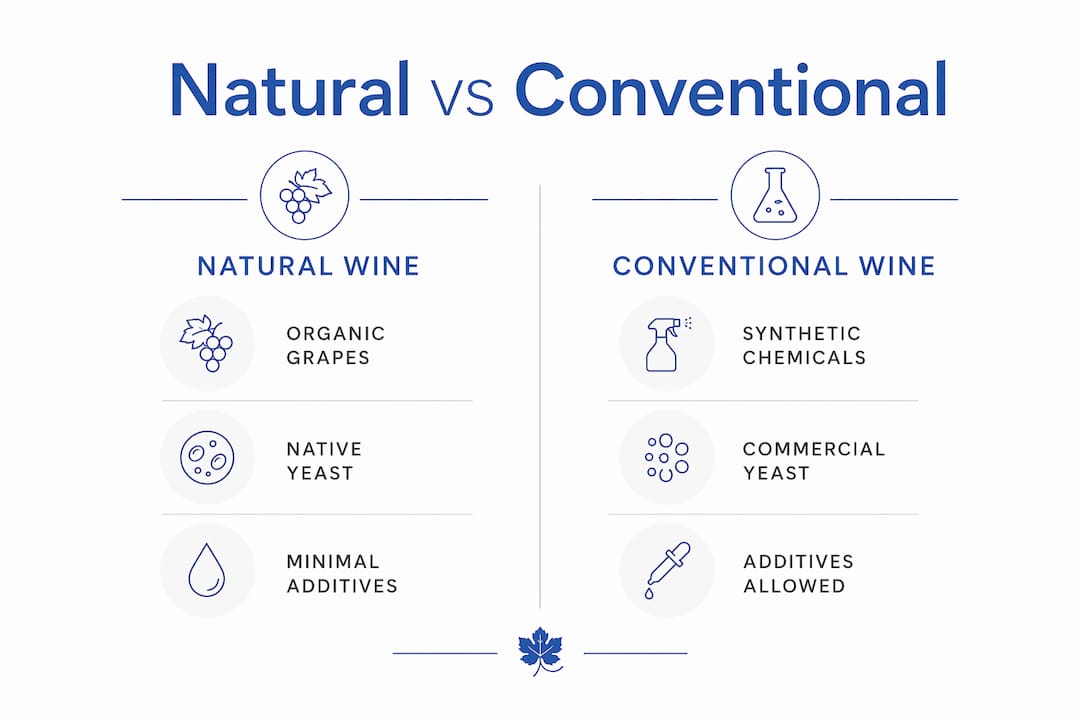 Infographic comparing natural and conventional wine