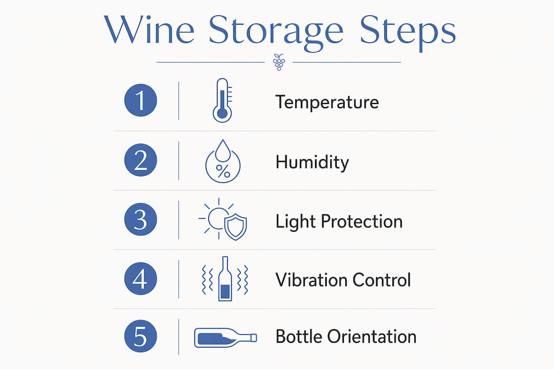 Infographic outlining essential wine storage steps