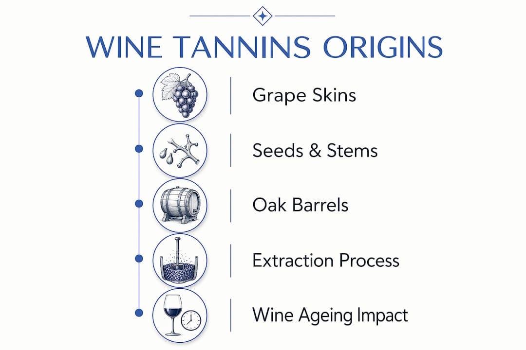 Infographic showing wine tannin sources and roles