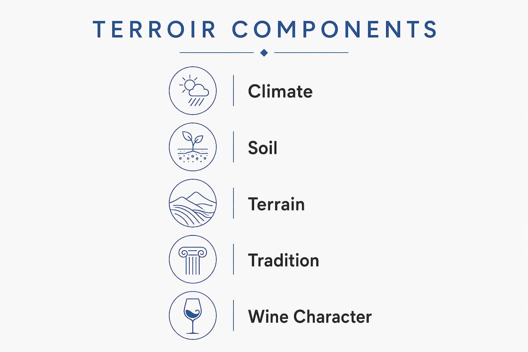 Infographic showing terroir components and effects