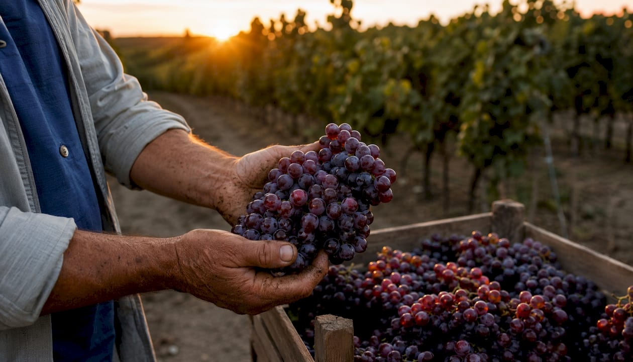 Close-up of ripe grapes showing pigment on skins