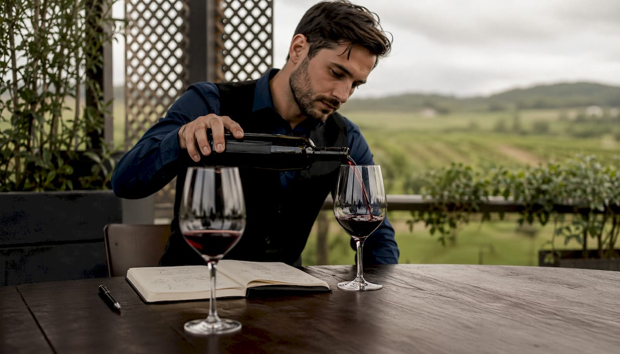 Sommelier preparing vertical wine tasting