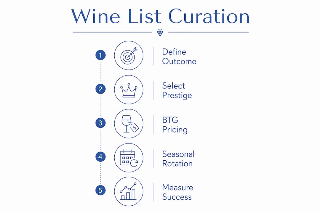 Infographic showing five key steps in wine list curation