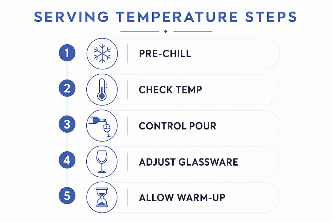 Infographic illustrating wine serving temperature steps