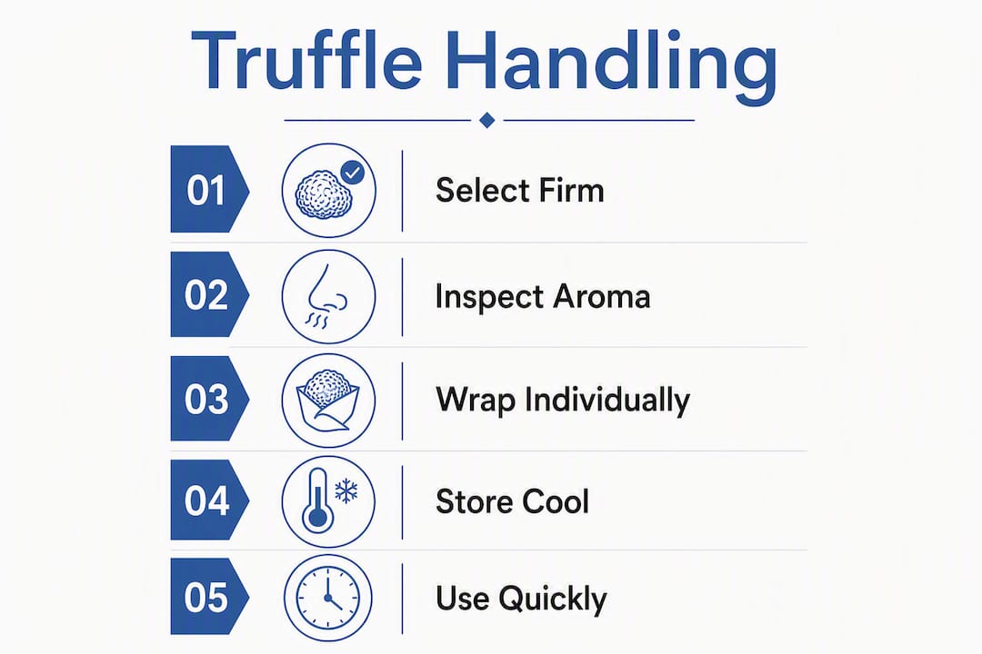 Infographic outlining key truffle handling and storage steps