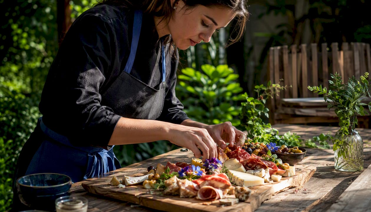 Chef styling an artisanal charcuterie board