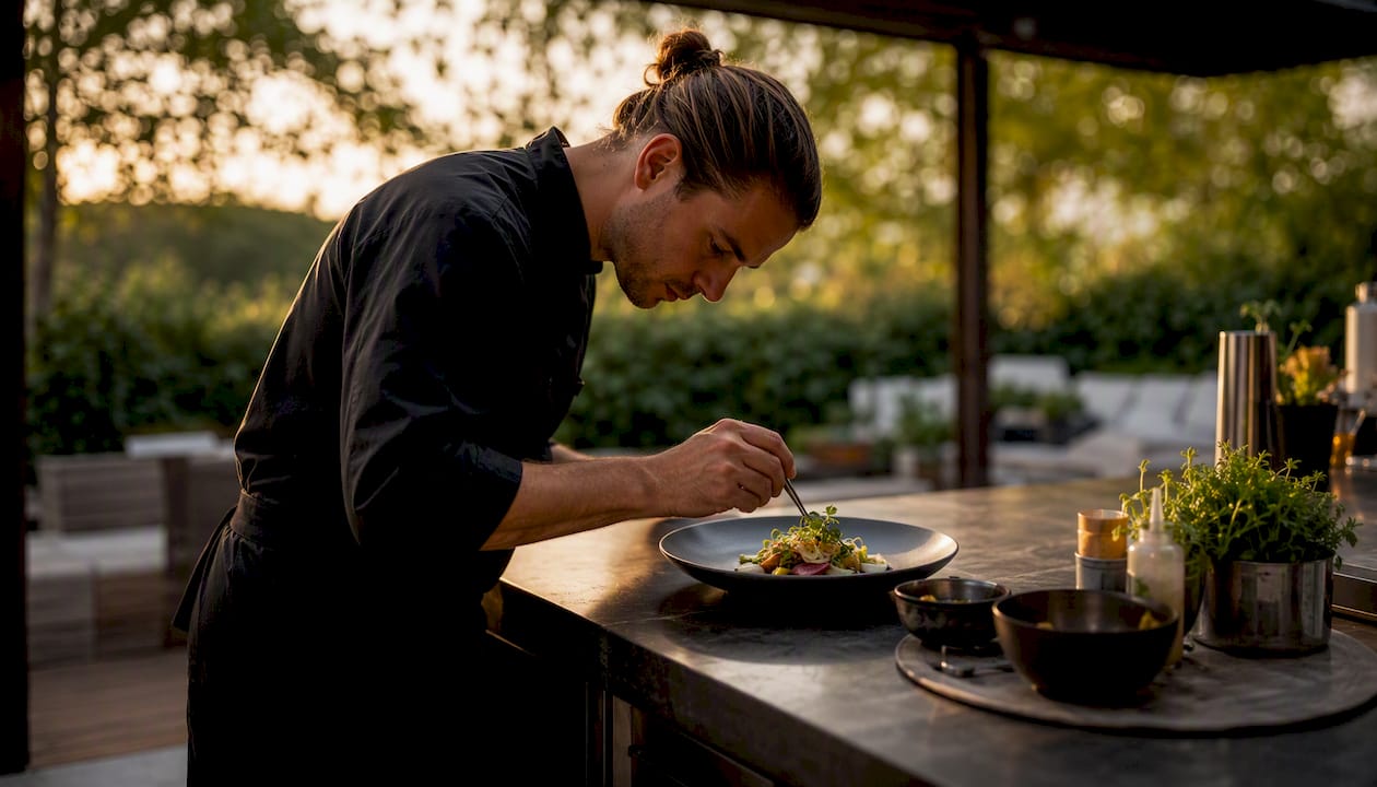 Chef plating a personalized gourmet dish