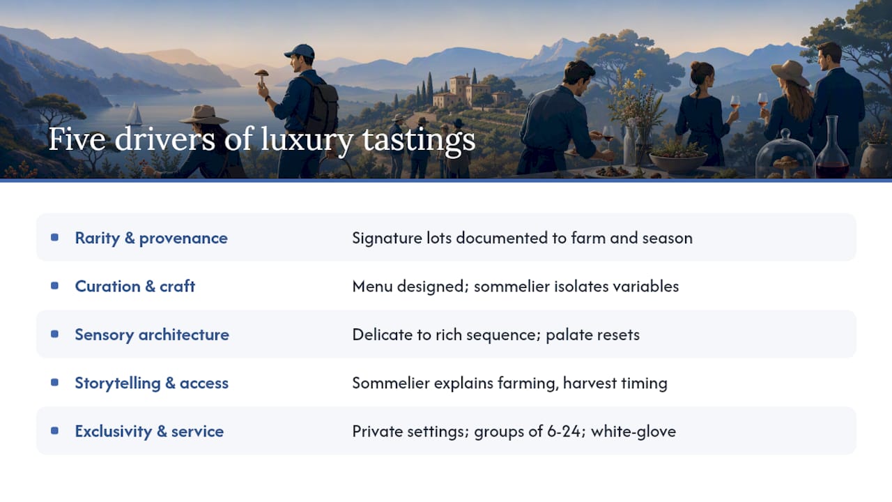 Diagram of five key luxury tasting drivers