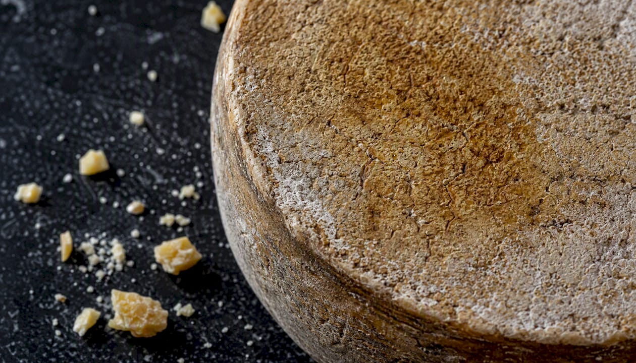 Close-up of dry aged cheese rind texture