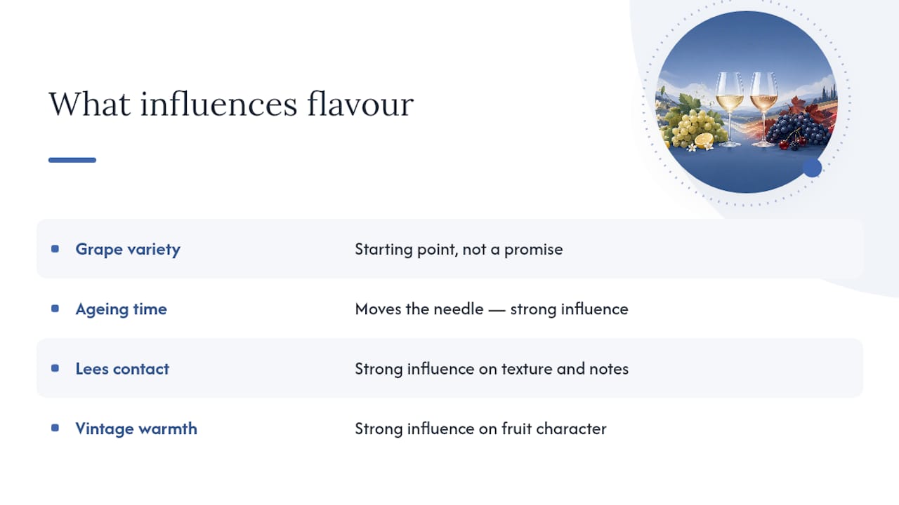 Diagram comparing factors affecting champagne taste