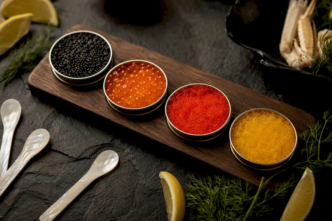 Four different roe types side by side in tins