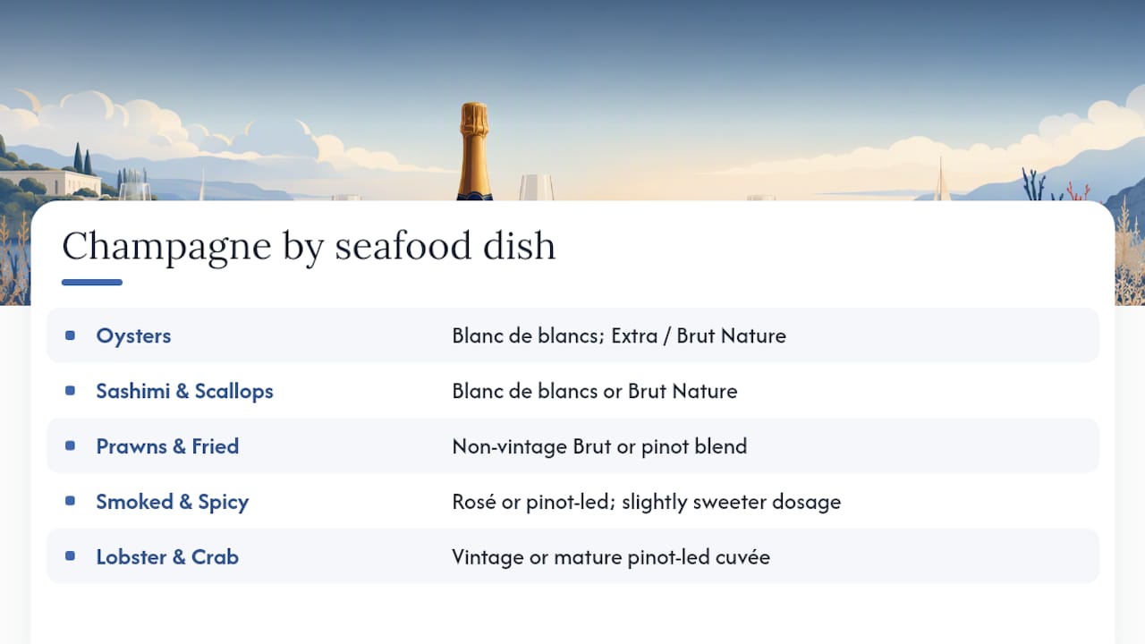 Seafood dishes matched with Champagne styles