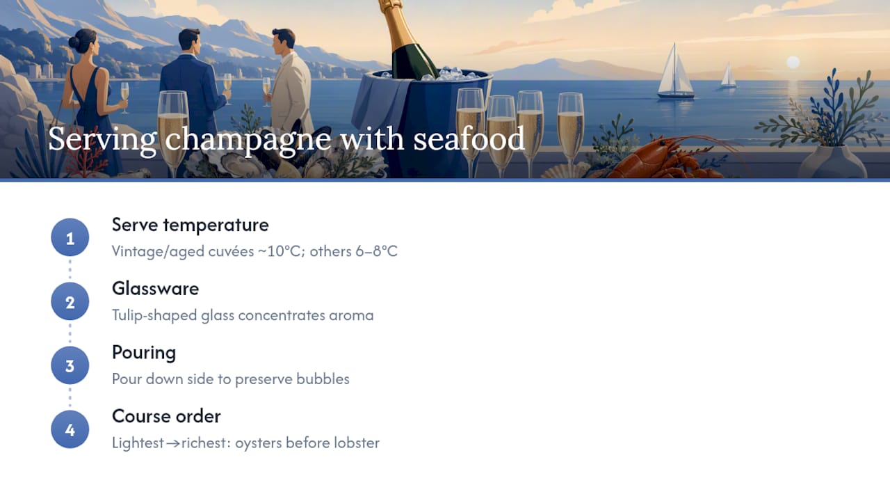 How should you serve champagne with seafood? — overview diagram