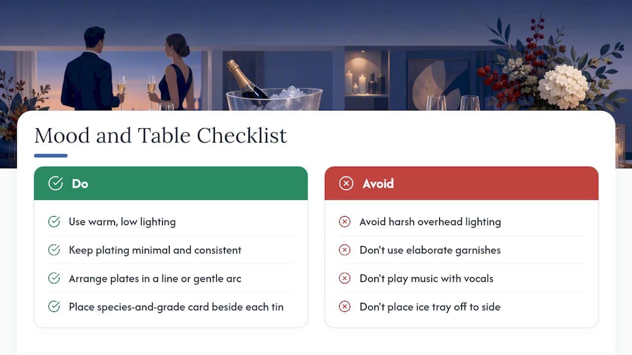 How should you set the mood and table for a caviar tasting? — overview diagram