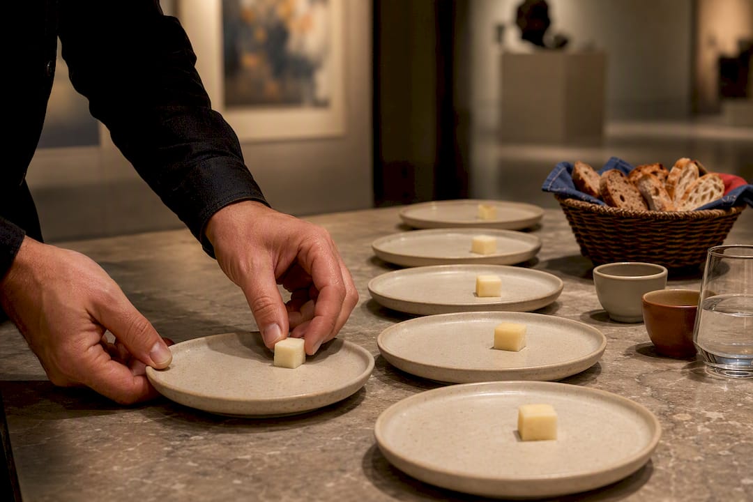 Small rind-free cheese tasting portions